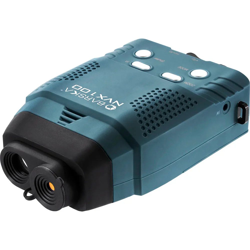 BARSKA NVX100 digital night vision monocular with built-in infrared illumination, electronic viewing display, and onboard control buttons. 