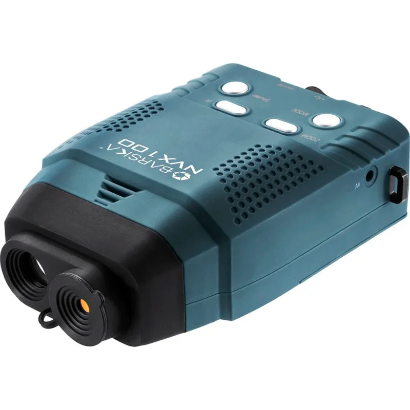 BARSKA NVX100 digital night vision monocular with built-in infrared illumination, electronic viewing display, and onboard control buttons. 