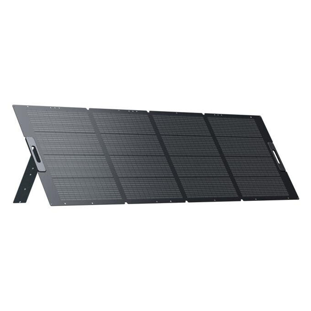 Bluetti PV350D Foldable Solar Panel Adjustable Kickstand Outdoor Setup Bluetti PV350D solar panel angled view with adjustable kickstand for optimal sunlight positioning during camping