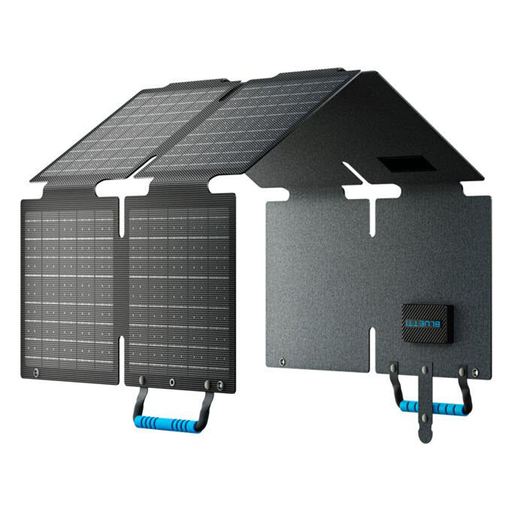 Bluetti PV60L portable solar panel configured in a compact multi-panel structure for easy setup and portability