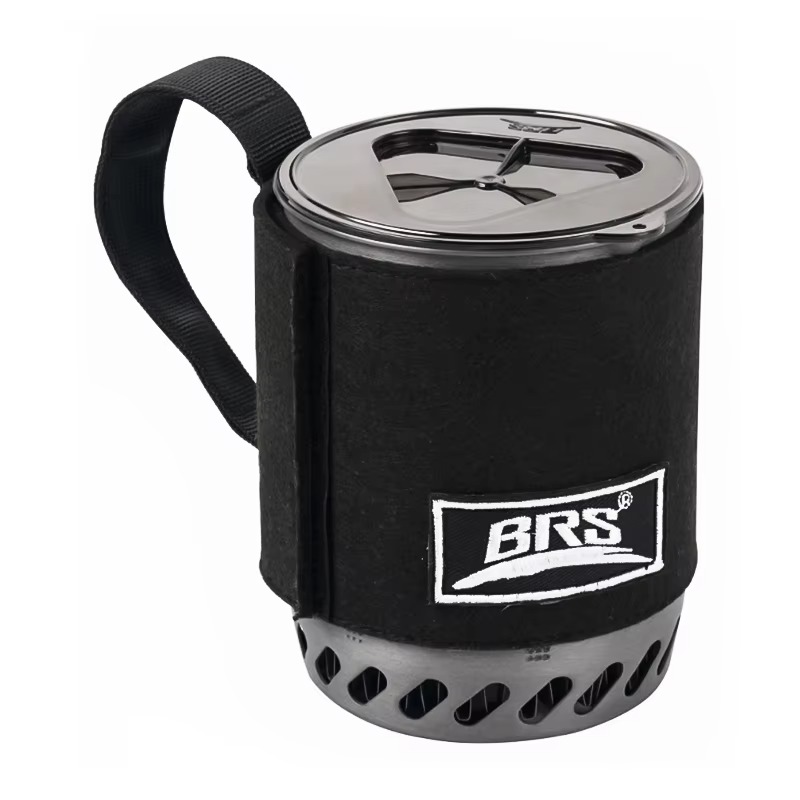 BRS 0.5 liter portable camping cooking mug with heat exchange base and insulated sleeve