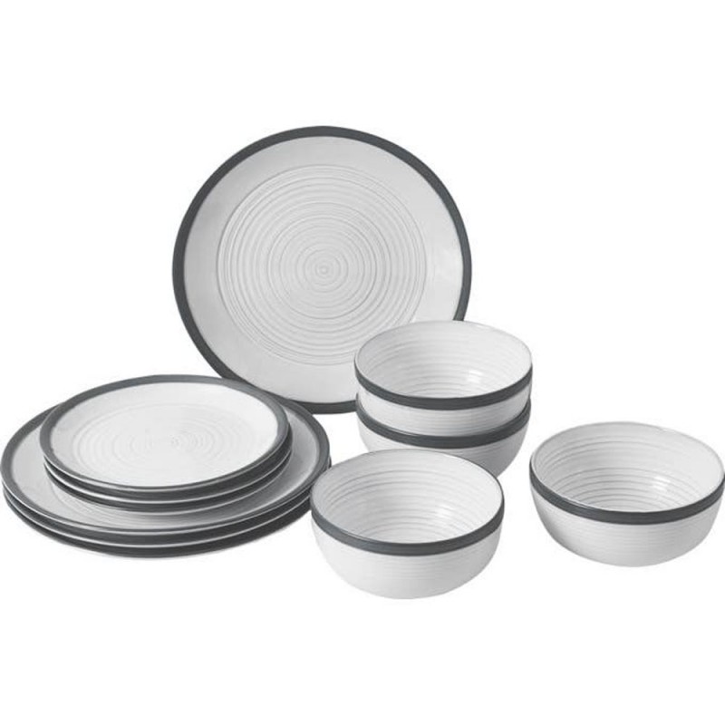 Brunner Bellagio 12 piece melamine dinner set with grey rim plates and bowls for camping caravans and outdoor dining