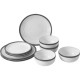Brunner Bellagio 12 piece melamine dinner set with grey rim plates and bowls for camping caravans and outdoor dining