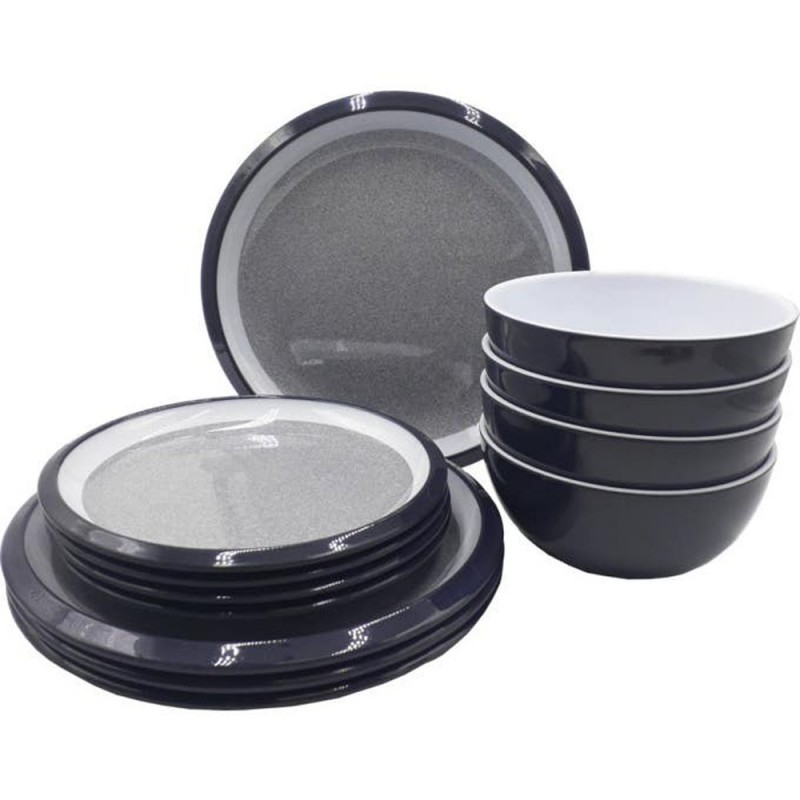 Brunner Granyte 12 piece melamine dinner set with grey granite effect plates and bowls for camping caravan and outdoor dining