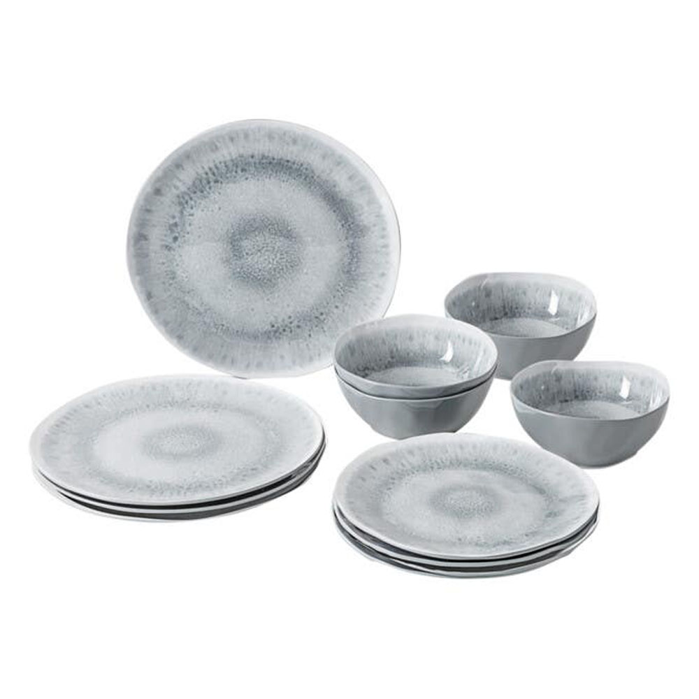 Brunner Pearl 12 piece melamine dinner set with grey stone touch plates side plates and bowls for camping caravans and outdoor dining