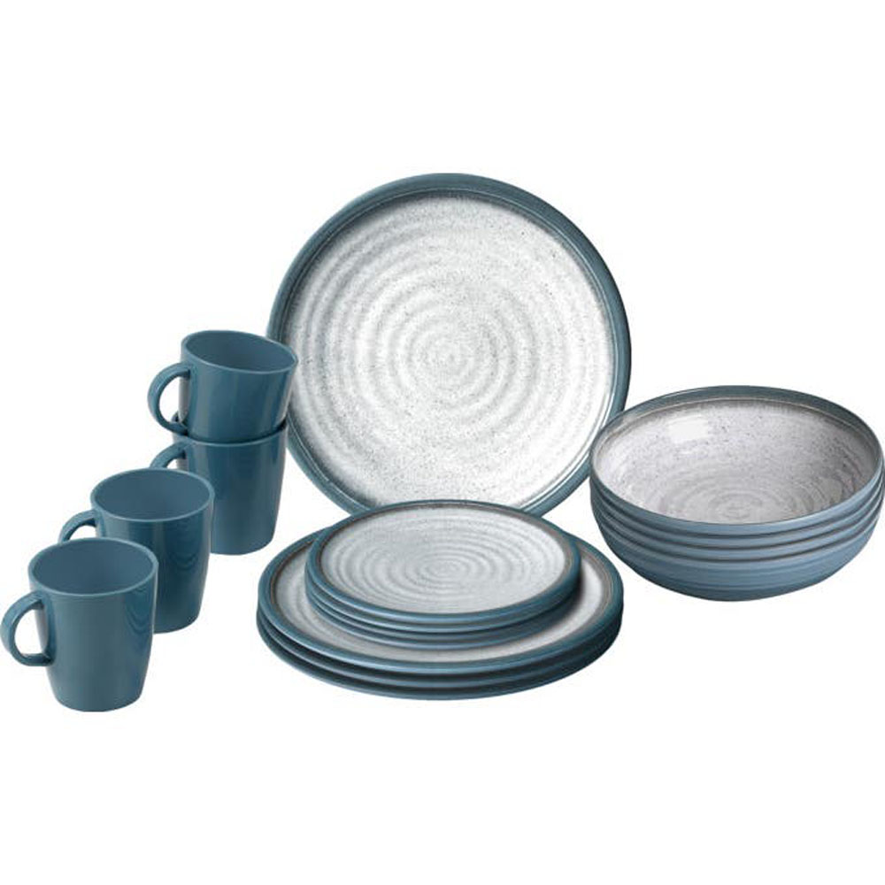 Brunner Tuscany 16 piece melamine dinner set with plates bowls and mugs for camping caravans and outdoor dining