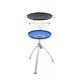 Exploded view of Dometic CADAC Skottel Braai portable barbecue showing cooking plate, burner assembly and tripod stand