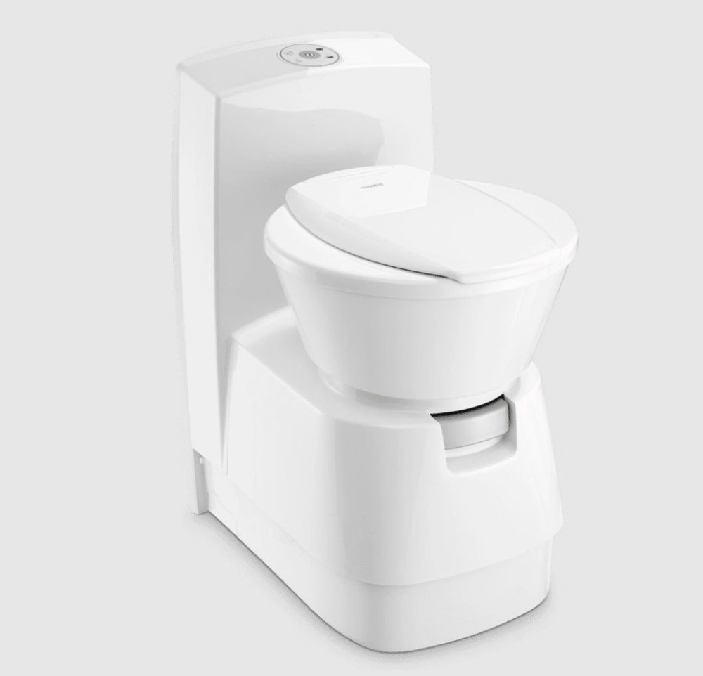 Dometic CTS 4110 cassette swivel toilet with closed lid for caravan and motorhome bathroom installation
