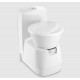 Dometic CTS 4110 Swivel Toilet Soft Close Seat Dometic CTS 4110 swivel cassette toilet with soft close seat partially open in RV bathroom setup