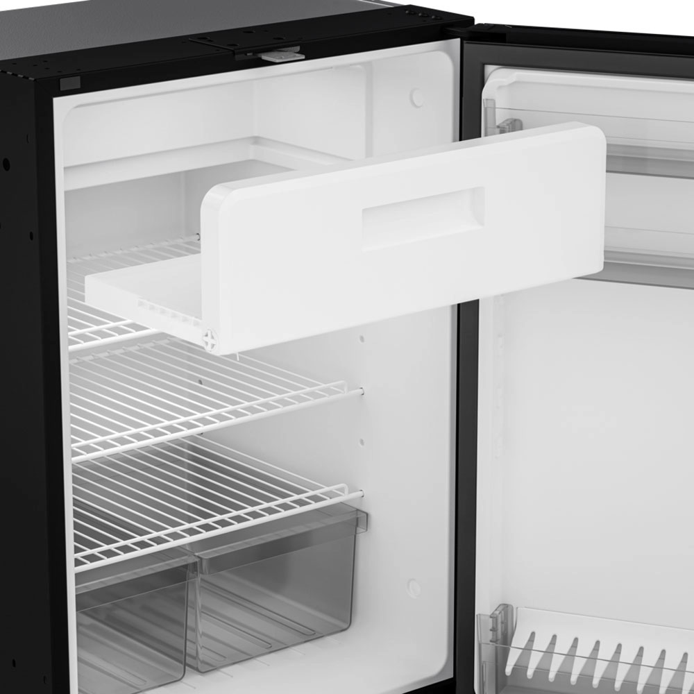 Dometic NRX 115C built-in compressor fridge freezer open showing food storage and interior shelves