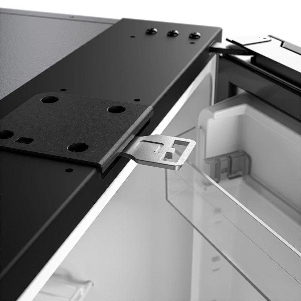 Dometic NRX 60C built-in compressor fridge freezer with door open showing interior shelves and food storage