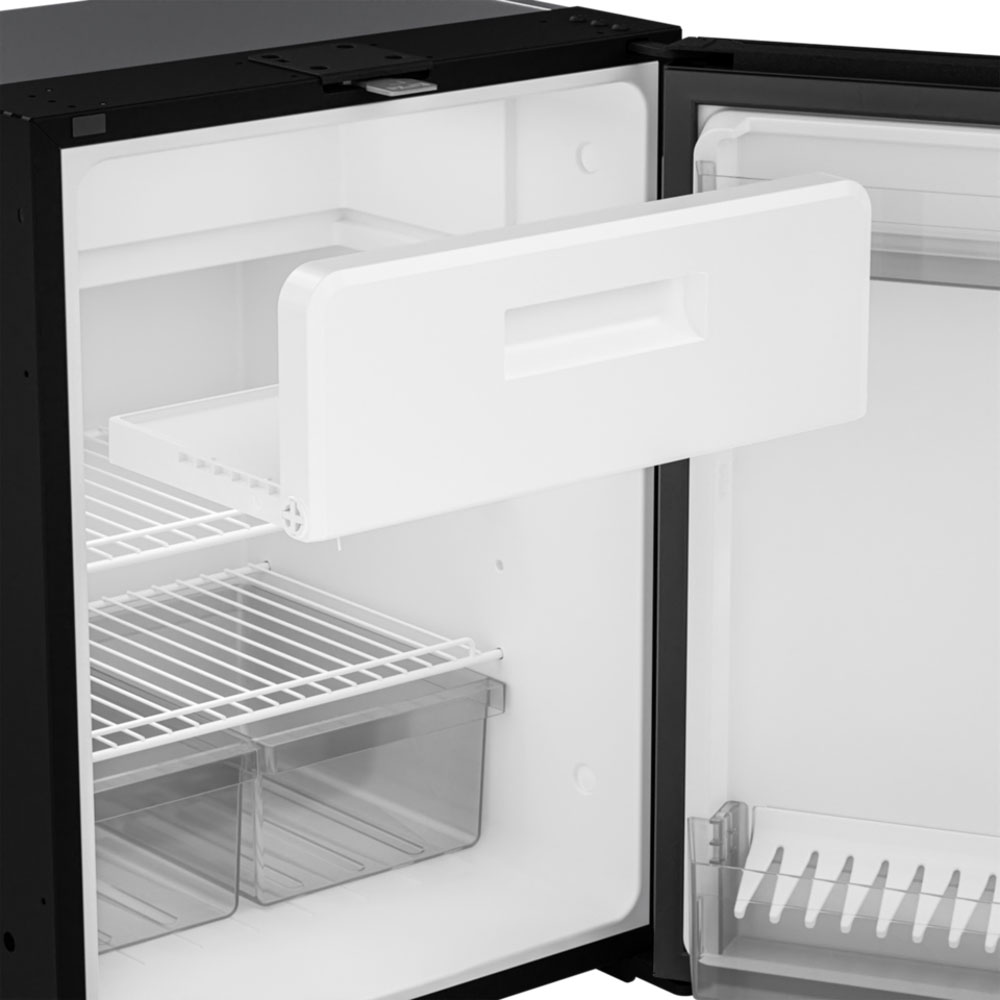 Dometic NRX 60C built-in compressor fridge freezer with door open showing interior shelves and food storage