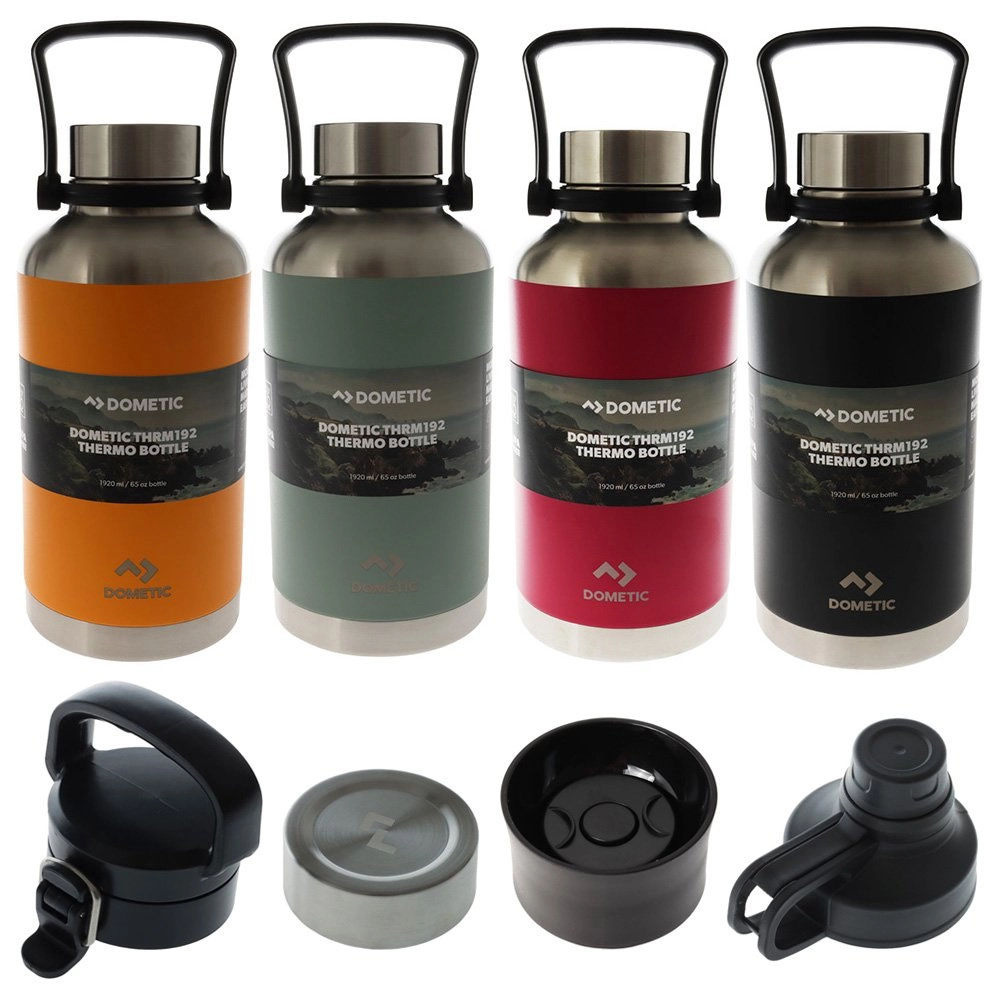 Dometic 1.92L insulated thermo water bottle available in multiple colours with interchangeable lids and accessories