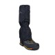 Black waterproof hiking gaiter attached to mountaineering boot for trekking walking backpacking and wet weather outdoor protection