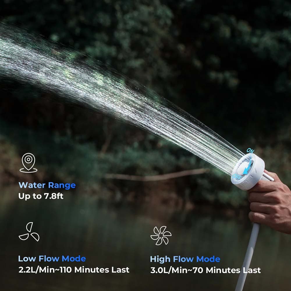 flextail-max-shower-water-pressure High-pressure water spray from Flextail MAX SHOWER in outdoor environment