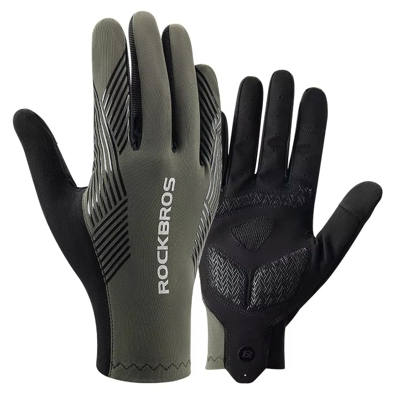 ROCKBROS full finger cycling gloves designed for road cycling, mountain biking, commuting, and outdoor sports. Featuring touchscreen-compatible fingertips, anti-slip palm grip, breathable lightweight fabric, and ergonomic padding for enhanced comfort and 