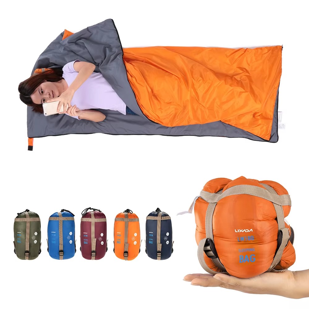 Lixada Ultralight Envelope Sleeping Bag 190x75cm Lixada ultralight envelope sleeping bag in orange and grey with compact carry bag for camping and hiking