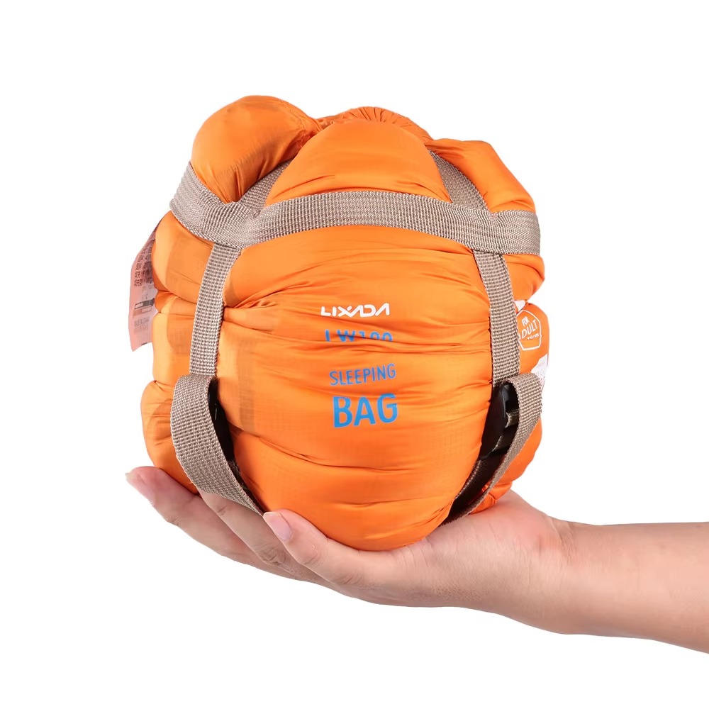 Lixada Ultralight Envelope Sleeping Bag 190x75cm Lixada ultralight envelope sleeping bag in orange and grey with compact carry bag for camping and hiking