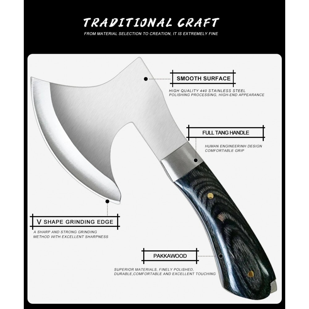 Stainless Steel Camping Hatchet Survival Tomahawk Axe with Sheath Stainless steel camping hatchet with ergonomic wood handle and protective sheath for outdoor survival, bushcraft and camping use