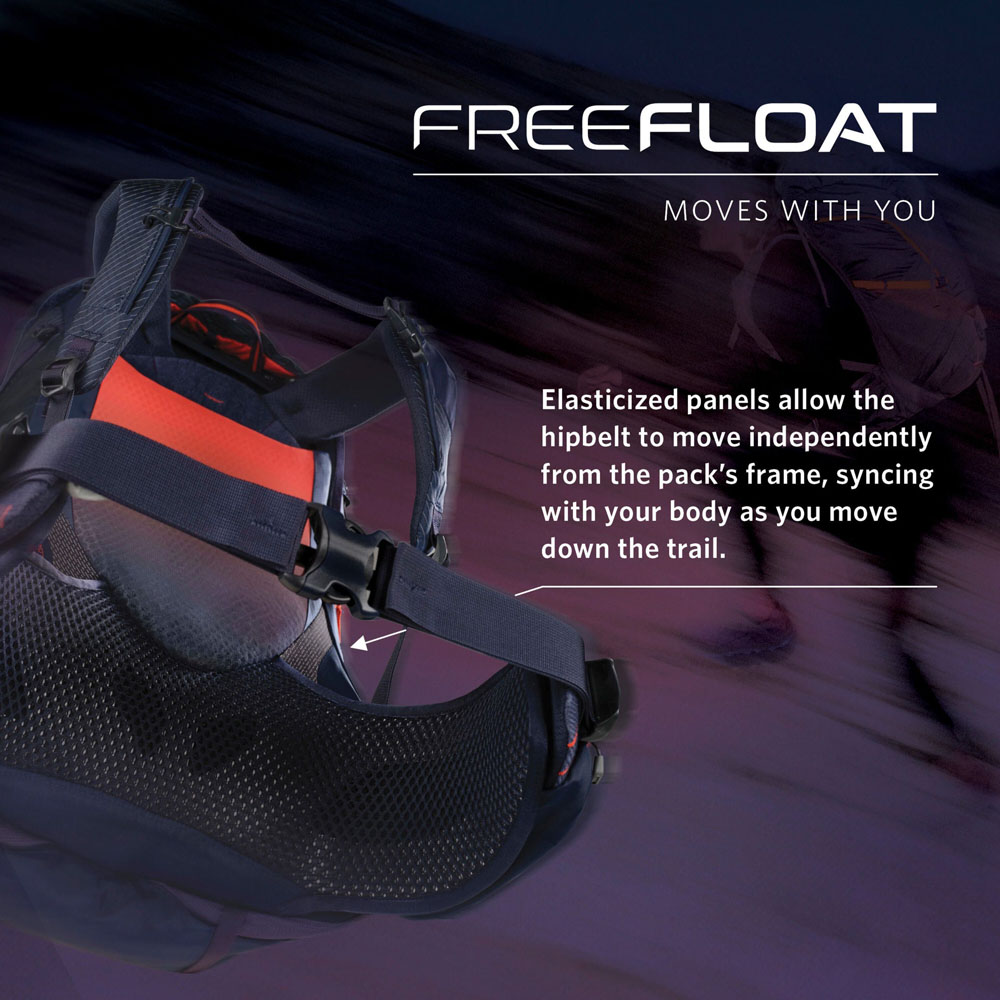 gregory paragon 70l backpack freefloat hipbelt system flexible hip belt hiking backpack improved mobility comfort