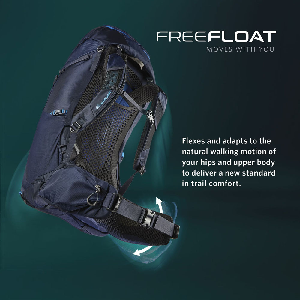 gregory zulu 65l mens backpacking pack freefloat suspension breathable back panel flexible support hiking backpack men