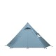 Pomoly HUSSAR 20 Solo Tipi Tent - Front View Front view of Pomoly HUSSAR 20 Solo Tipi hot tent in smoke blue color with closed door and vent.