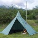 Pomoly HUSSAR Plus 2.0 Tent – Green Colour Option Green version of the hot tent pitched on grass with stove and axe
