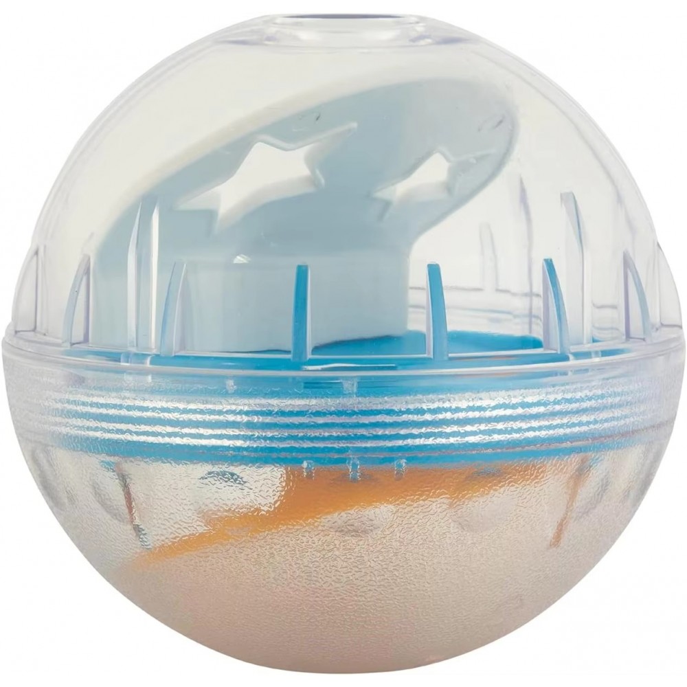 Interactive Slow Feeder Treat Ball for Dogs and Cats Yellow Interactive slow feeder treat dispensing ball toy in yellow and transparent finish designed for dogs and cats to promote puzzle play, treat rewards and slower eating habits