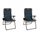 Pair of OZtrail padded reclining camping chairs with armrests and cup holders for outdoor camping and caravanning