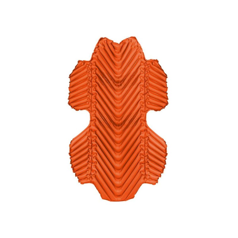 Orange insulated hammock sleeping pad installed inside camping hammock for outdoor backpacking and cold weather camping