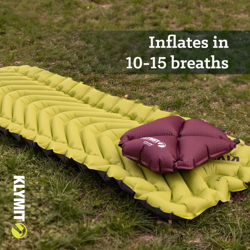 Klymit Static V2 Lightweight V Chamber Sleeping Mattress Klymit Static V2 air sleeping pad showing V chamber comfort design lightweight construction and compact pack size for backpacking