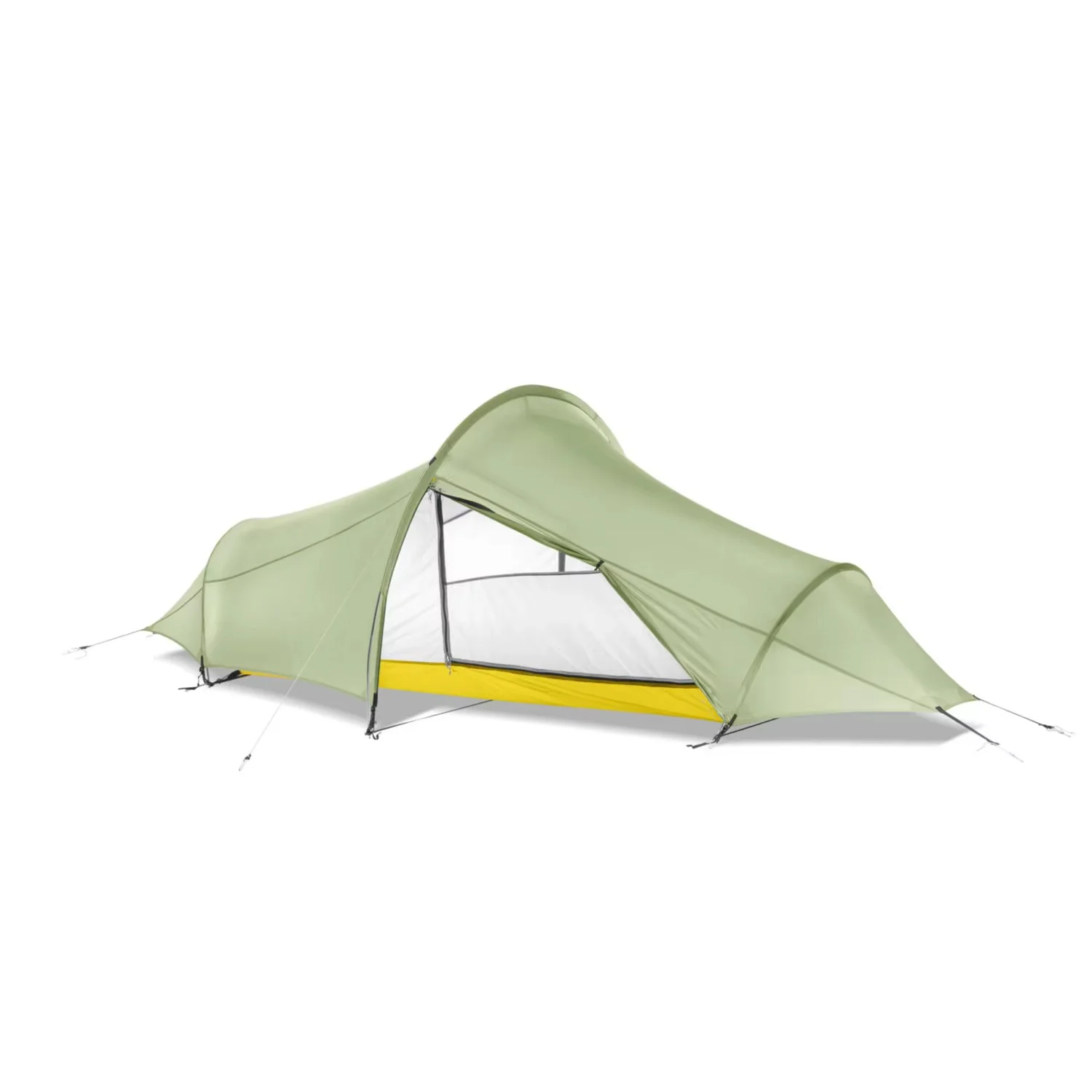 Knot Rusuo 1 person tunnel tent with green rainfly yellow floor inner mesh tent lightweight backpacking shelter with guy lines stakes and cover cloth included
