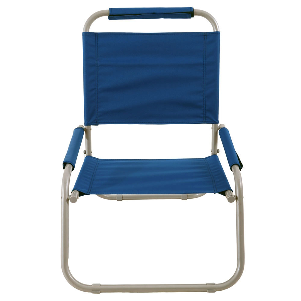 LIFE! Alto high beach chair with blue fabric seat and lightweight foldable frame designed for beach trips, camping, outdoor events and relaxed seating
