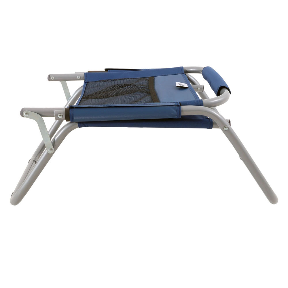 LIFE! Alto high beach chair with blue fabric seat and lightweight foldable frame designed for beach trips, camping, outdoor events and relaxed seating