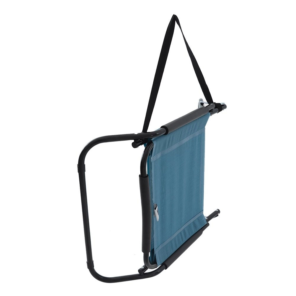LIFE! Textilene low beach chair with breathable light blue mesh fabric and foldable steel frame designed for beach, camping and outdoor relaxation