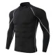 Men's Long Sleeve Compression Sports T-Shirt Men's long sleeve compression sports t-shirt in black with contrast stitching, designed for training, running, gym workouts, fitness, cycling, and outdoor sports. Features a slim-fit athletic design with moisture-wicking, stretch fabric for enhanced perfo