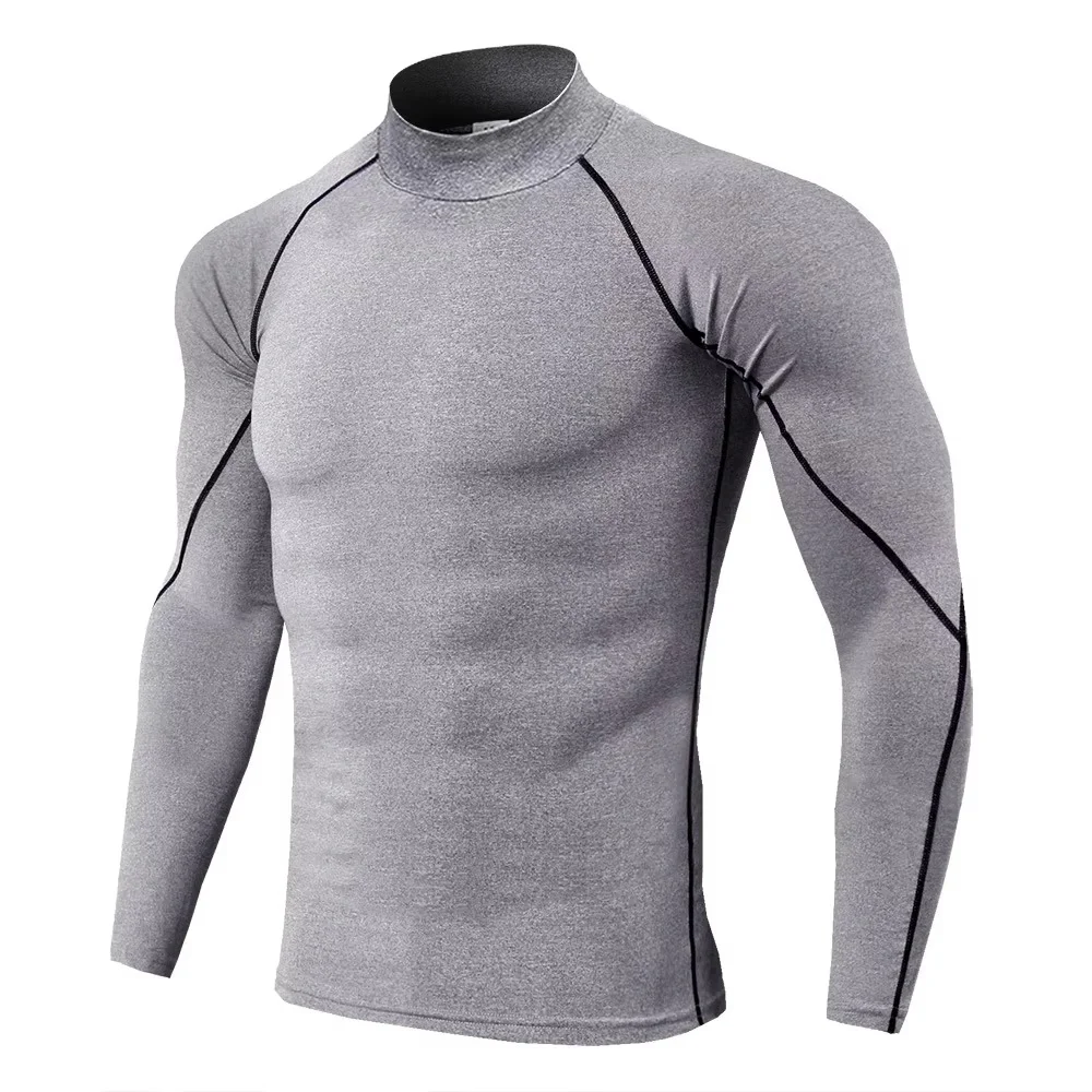 Men's Long Sleeve Compression Sports T-Shirt Men's long sleeve compression sports t-shirt in black with contrast stitching, designed for training, running, gym workouts, fitness, cycling, and outdoor sports. Features a slim-fit athletic design with moisture-wicking, stretch fabric for enhanced perfo