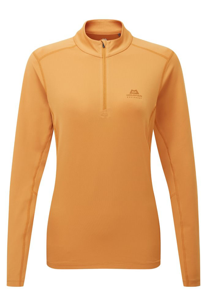 Mountain Equipment Cerrig women's long sleeve zip top in Butterscotch, shown from the front