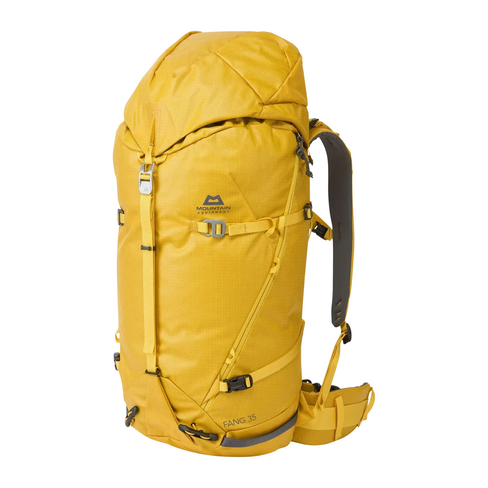Side view of  Sulphur Mountain Equipment Fang 35 Backpack with hip belt and top lid