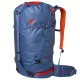 Alaskan blue Mountain Equipment Fang 35 Backpack shown without top lid to reveal internal cinch closure