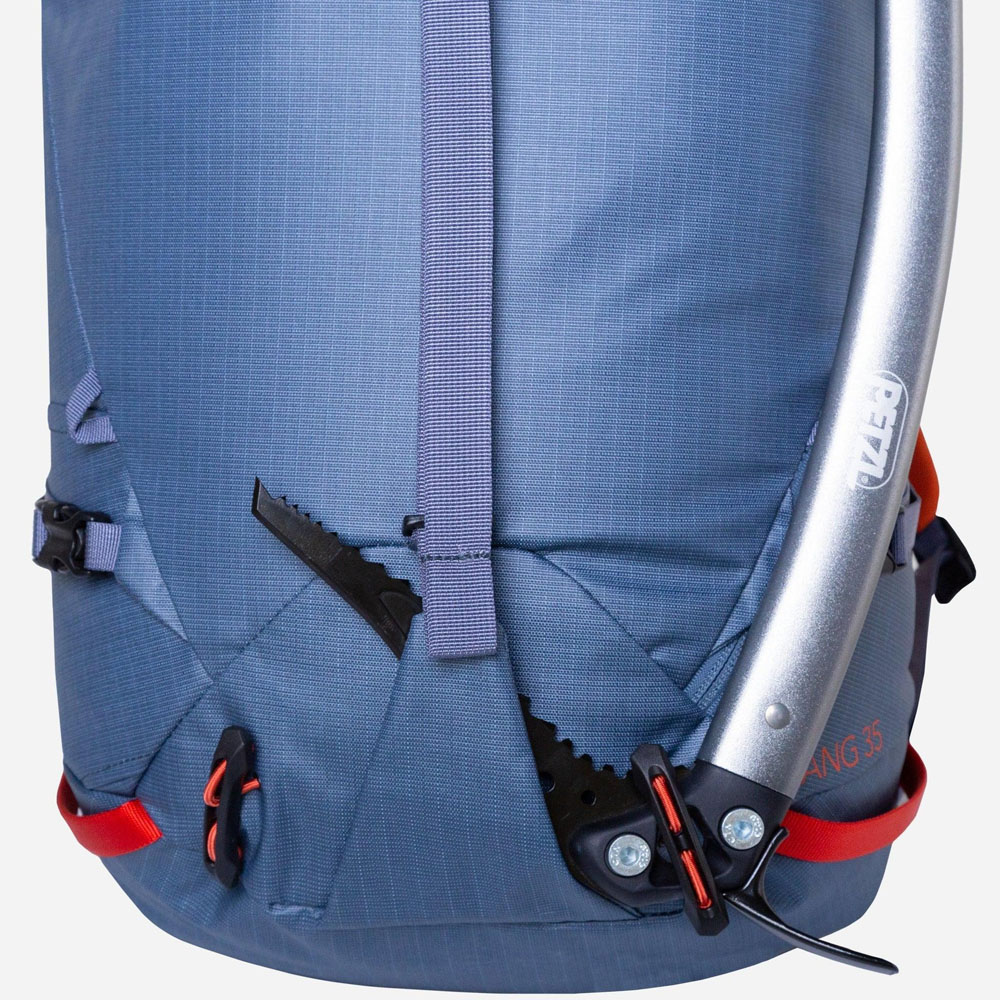 Side view of  Sulphur Mountain Equipment Fang 35 Backpack with hip belt and top lid