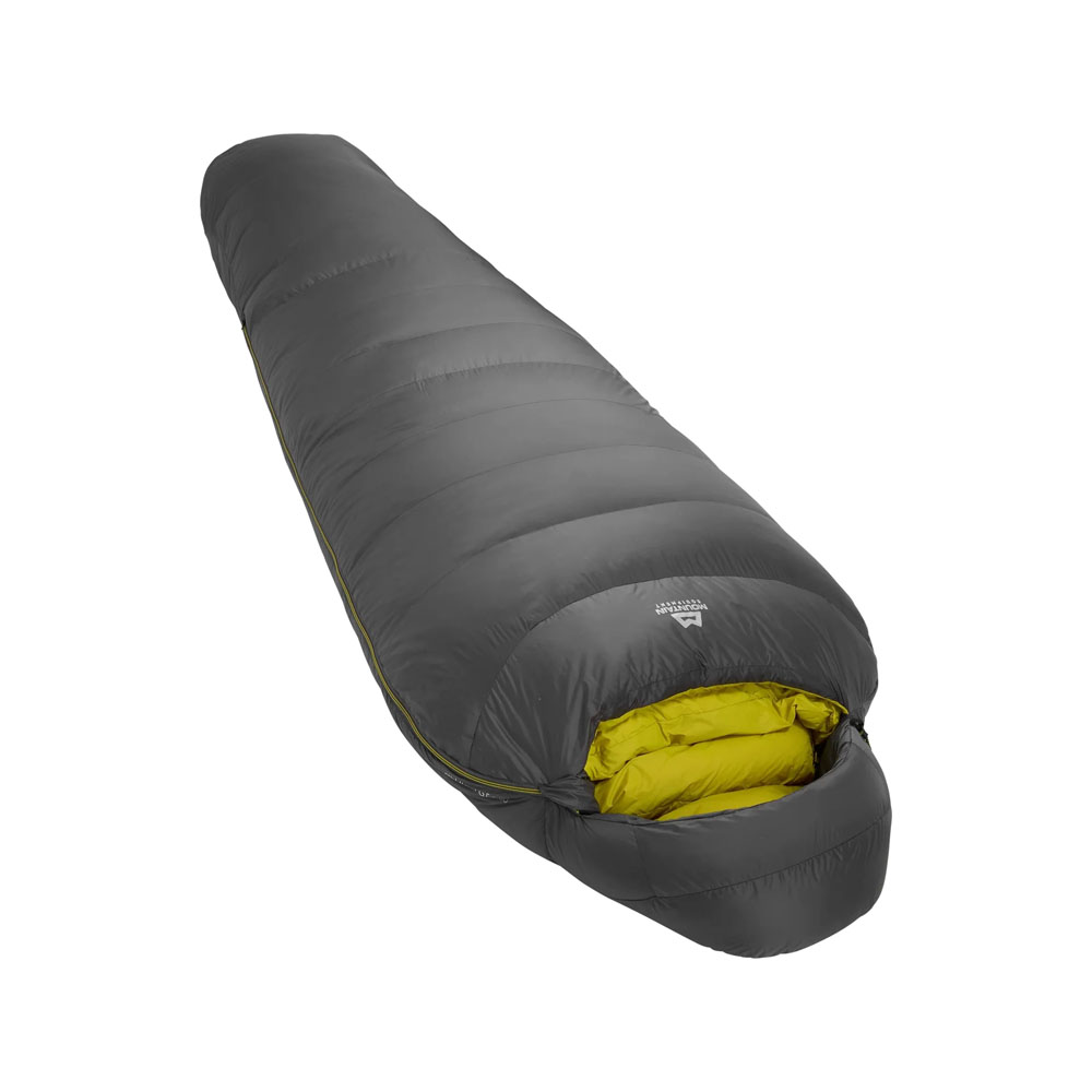 Mummy style down sleeping bag designed for winter camping backpacking mountaineering and cold weather outdoor adventures