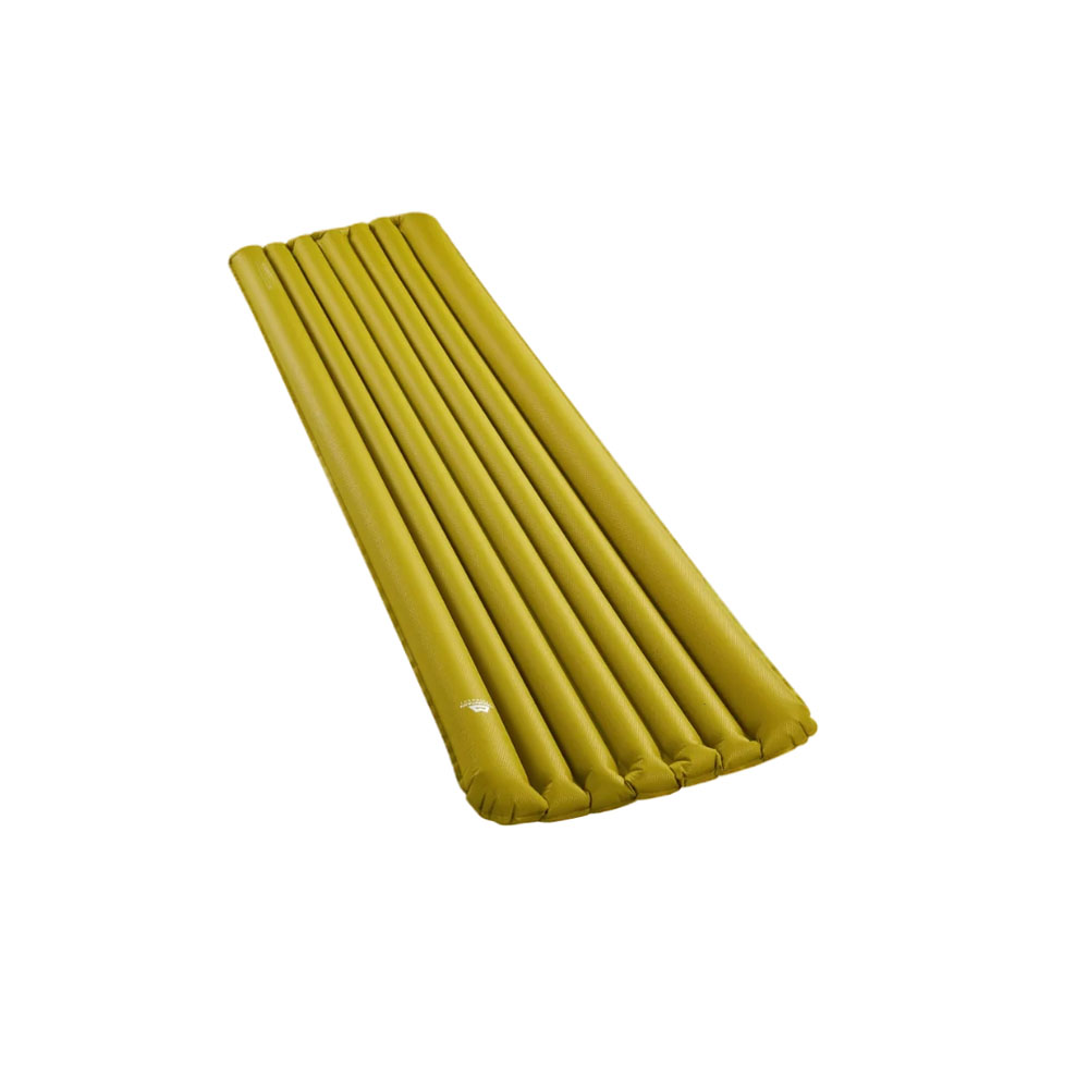 Mountain Equipment Hoverstat 7.0 Sleeping Mat - Angled View Angled perspective of the Mountain Equipment Hoverstat 7.0 sleeping mat showcasing its thickness and texture.