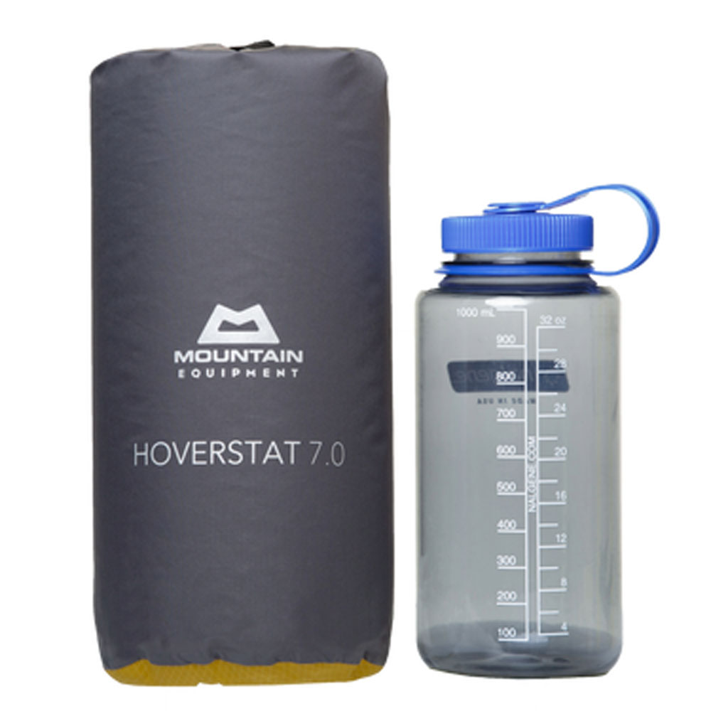 Mountain Equipment Hoverstat 7.0 Sleeping Mat - Top View Top view of the Mountain Equipment Hoverstat 7.0 sleeping mat fully inflated, showing its elongated vertical baffles.