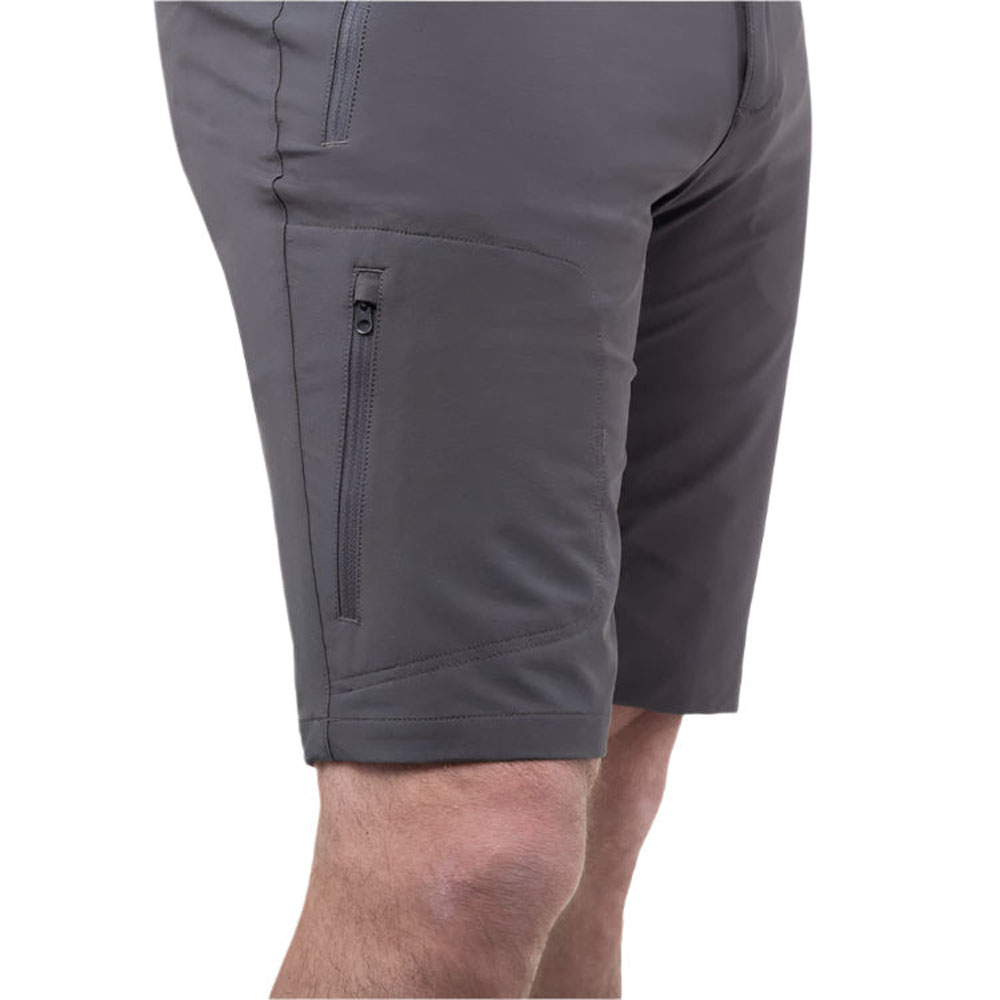 Anvil Grey technical shorts with integrated belt and minimalist front design, ideal for summer mountain adventures