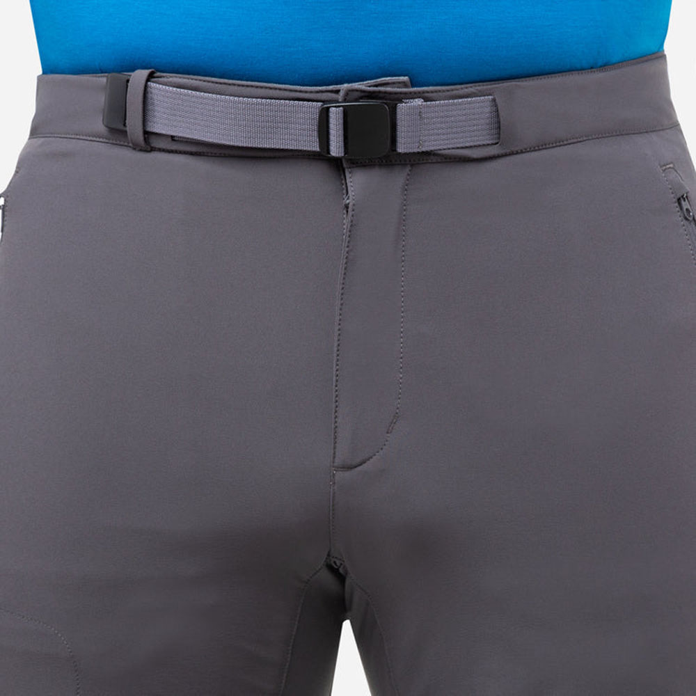 Anvil Grey technical shorts with integrated belt and minimalist front design, ideal for summer mountain adventures