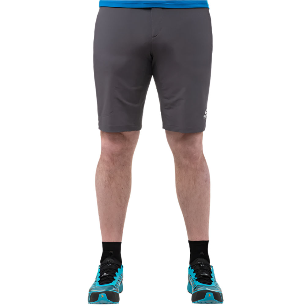 Anvil Grey technical shorts with integrated belt and minimalist front design, ideal for summer mountain adventures