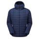 Dusk Mountain Equipment Particle Hooded men's down jacket with horizontal baffles and full zip front