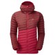 Red and crimson Mountain Equipment Particle insulated women’s jacket with full front zip and fitted hood