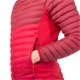 Close-up of hand in side zip pocket of red and crimson Mountain Equipment Particle Hooded women’s jacket